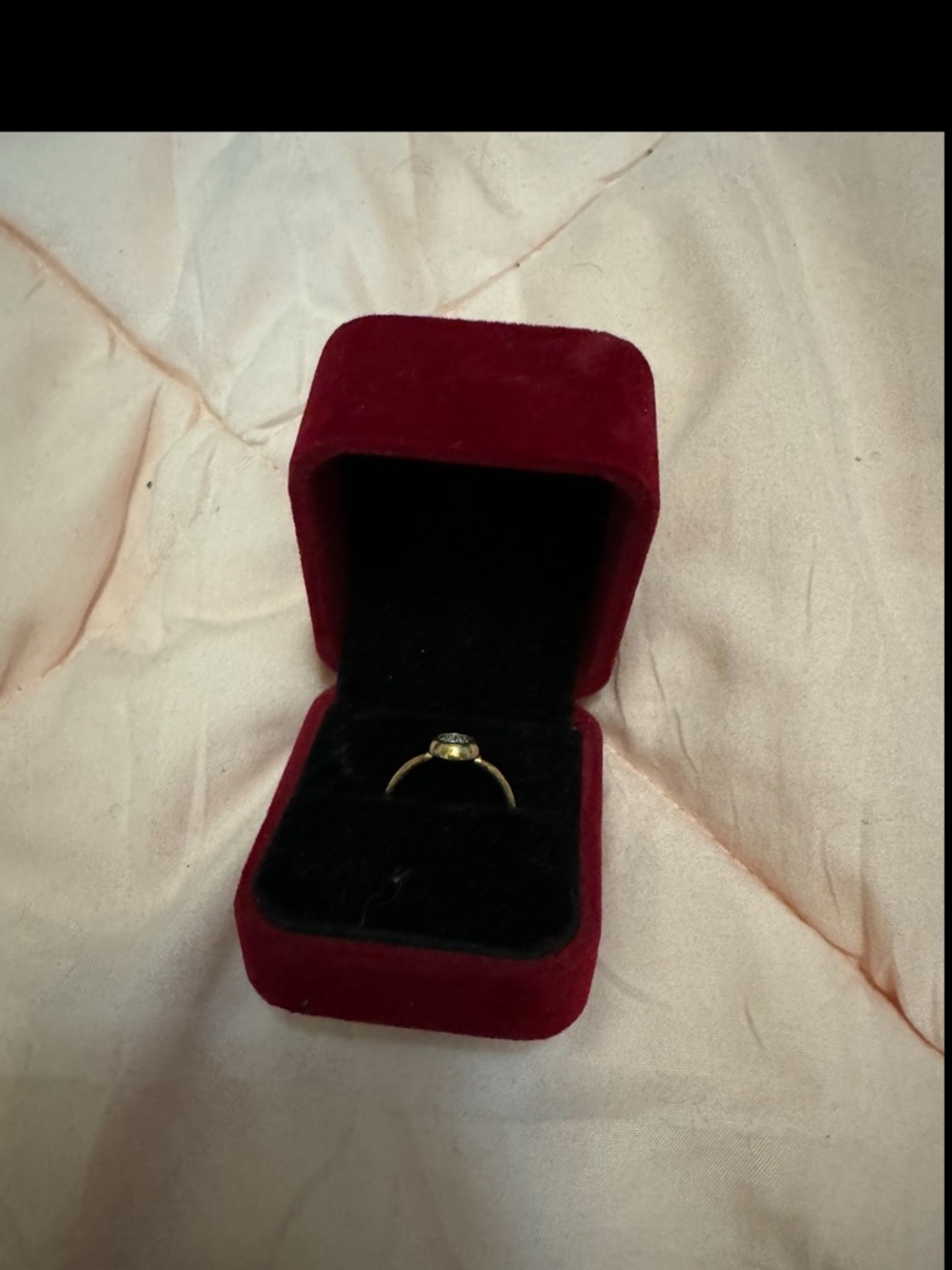 Gold Tone Solitaire Ring in Red Velvet Box size 9.